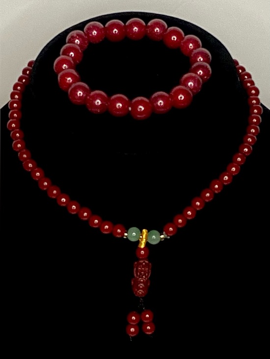 Jewelry - Red Beaded chocker and Bracelet Set